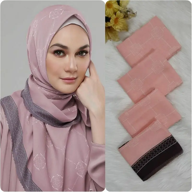Hijab Voal Motif LUNA Series Kerudung  Segi  Empat  Square  Nyaman  Lembut 4