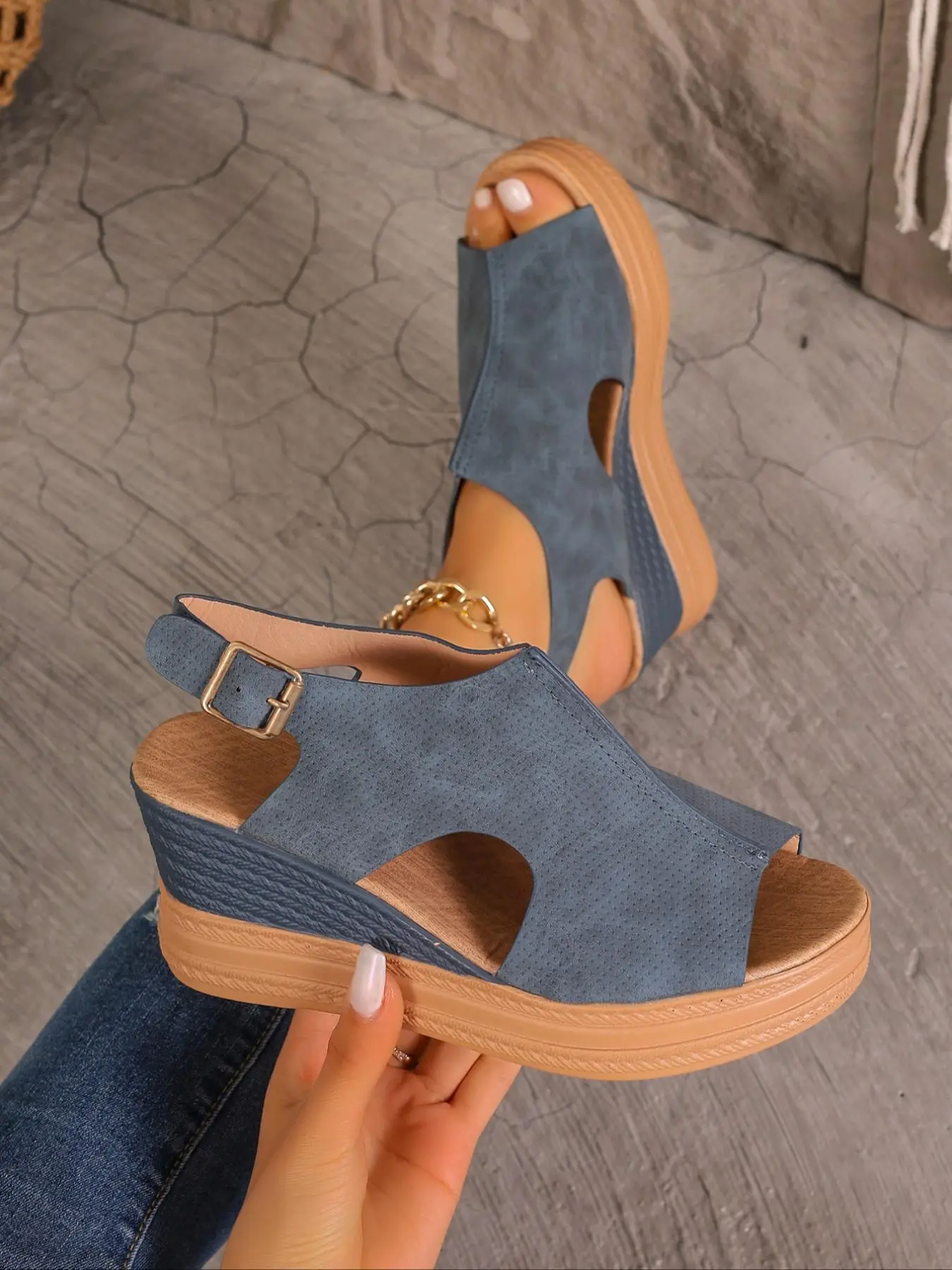 Women's Elegant Fashionable Plain Color Wedge Sandals, Casual Comfort Peep Toe Platform Sandals for Summer, Trendy All-match Retro Sandals for Daily Wear