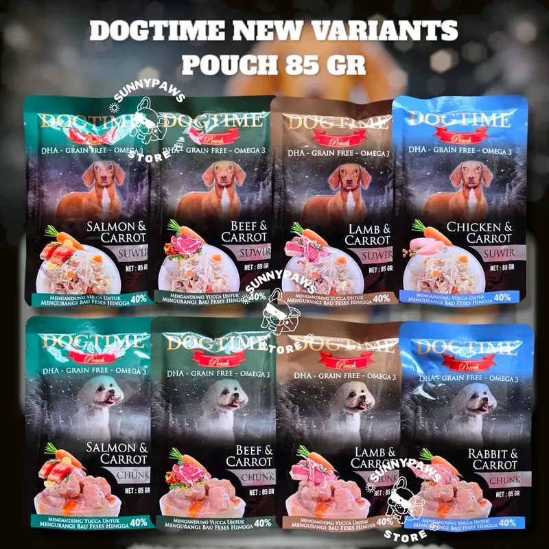 DOGTIME NEW Pouch 85 GR Dog Time Wet Food Makanan Anjing Basah Sachet Chunk Suwir Shredded Meat Beef Lamb Rabbit Salmon Chicken Carrot DHA Grain Free Omega 3 0