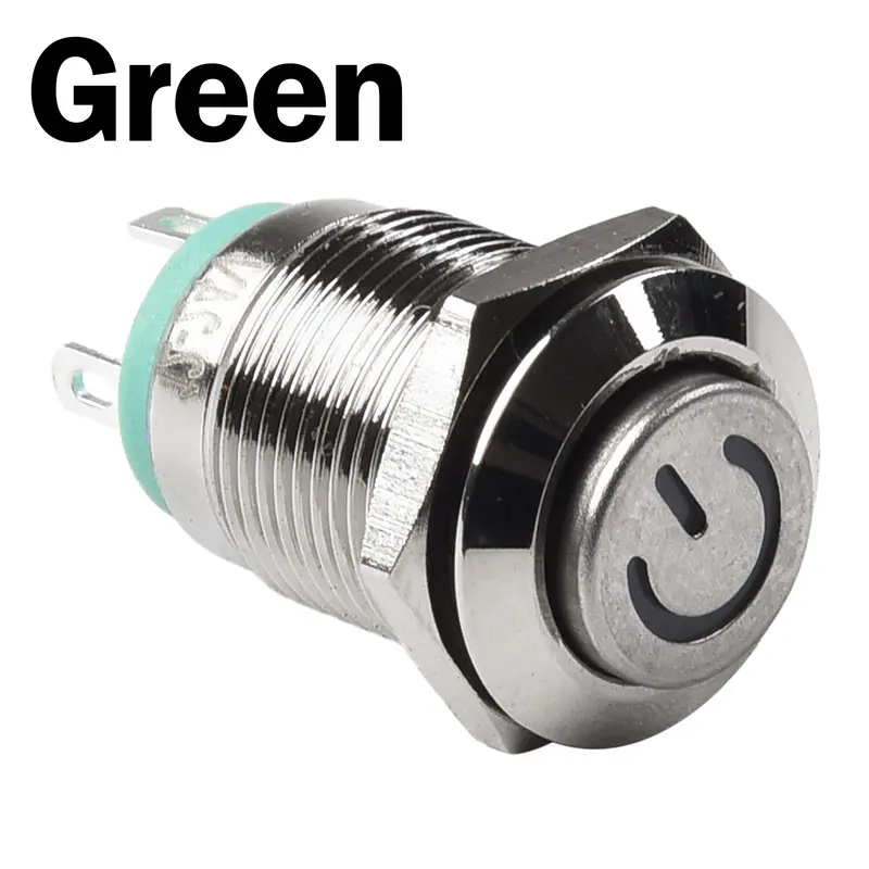Công Tắc Nút Nhấn Kim Loại, 12mm, Nút Nguồn, Chống Thấm Nước, Đèn LED Phẳng, 12V-24V 8