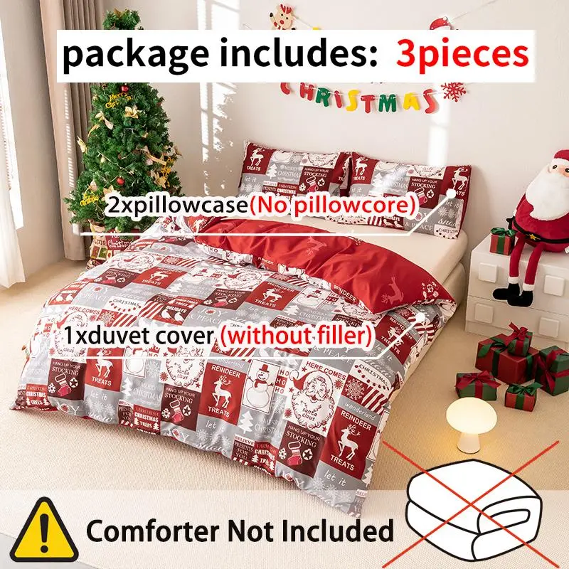 Christmas Cartoon Pattern Bedding Set, 3 Counts/set Including 1 Duvet Cover & 2 Pillowcase without Filler, Soft Comfortable Bedding Set for Home Bedroom Decor 2