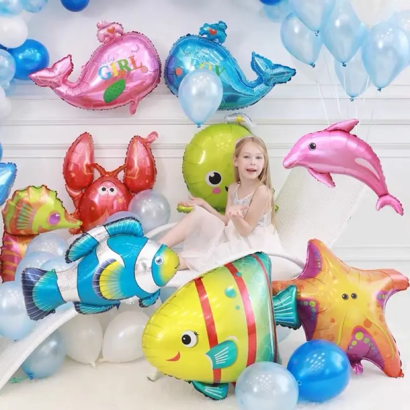 Bong Bóng kiếng hình sinh vật biển cá, tôm, mực, bạch tuột trang trí - Bóng Nhôm Bóng Kiếng Hình Sinh Vật Biển Size To