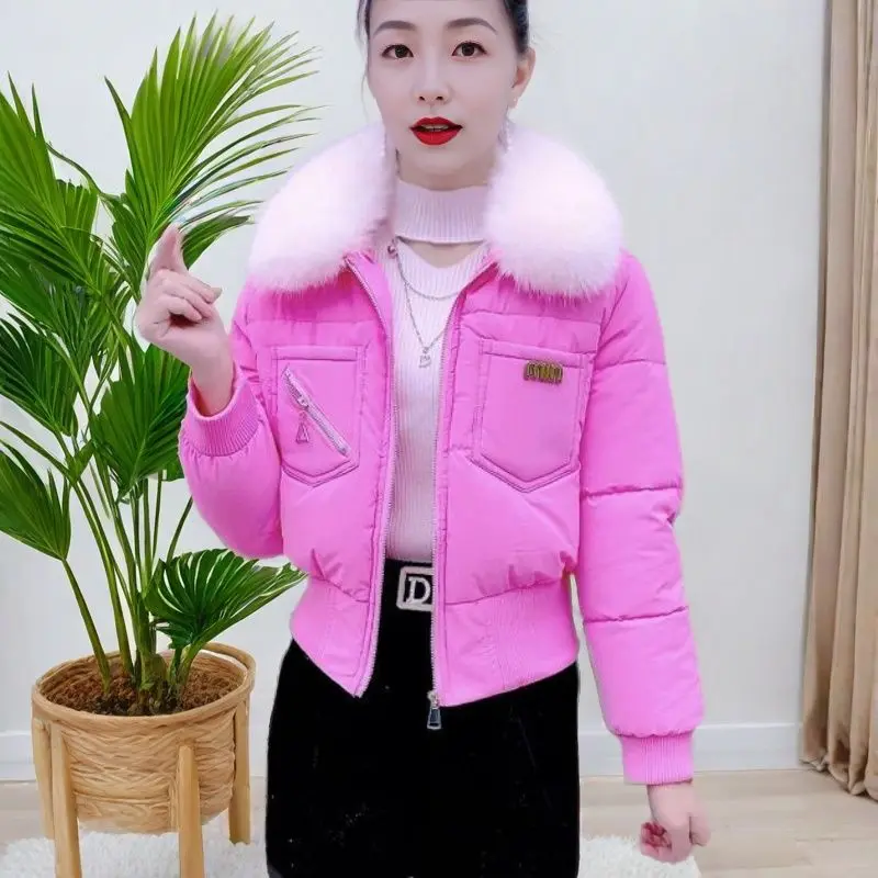 Áo áo Phao Cổ Lông, Dành Cho Nữ, Ngắn, Cạp Cao, Nhỏ, Áo Khoác Bông, Phong Cách Phương Tây, Mỏng Vừa Vặn, Thích Hợp Cho Mùa Đông, Ảnh Thật Mới 2024