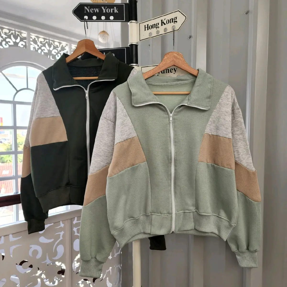 JAKET WANITA 3 COMBI COLLAR ZIPPER - JAKET ZIPER BERKERAH