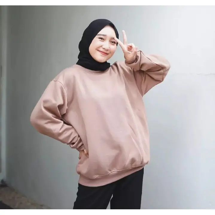 Sweater Wanita Polos Crewneck Flecee Size M L XL 2