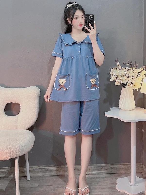 Bộ bầu - bộ sau sinh mặc nhà - ( Lửng - Túi Thêu Đầu Gấu ) - chất liệu Thun Cotton Mềm mát 3