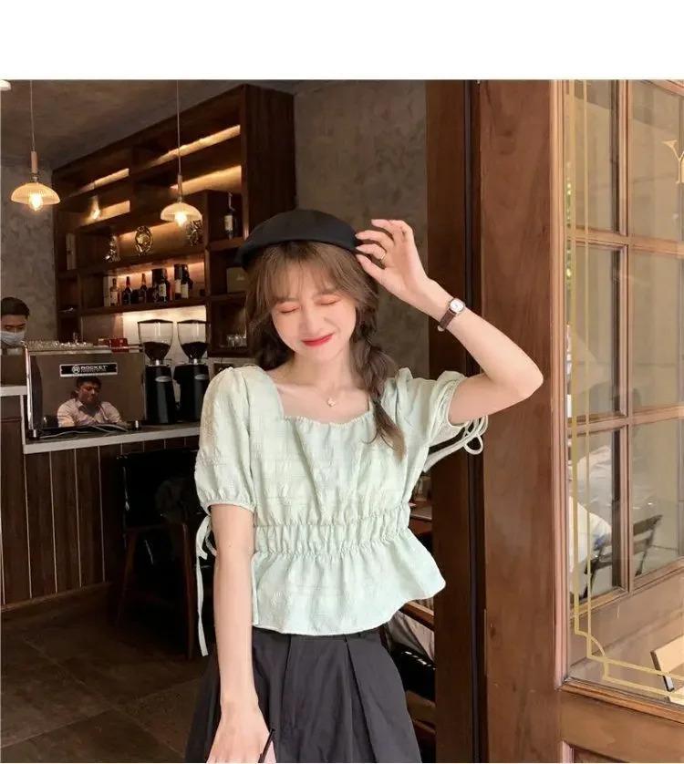 Product Introduction of Áo Phông Nữ, Cổ Vuông, Tay Phồng, Áo Ngắn, Thiết Kế Đẹp, Phong Cách Hàn Quốc Độc Đáo Thích Hợp Cho Mùa Hè, Áo Sơ Mi Búp Bê, Áo Sơ Mi ngắn Tay Nữ 27