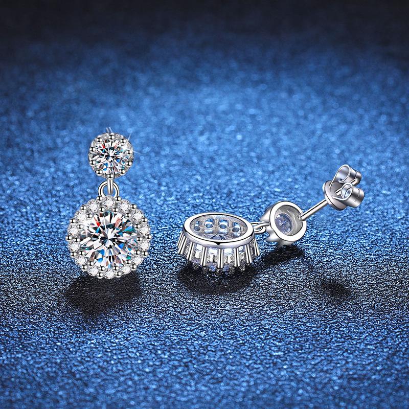 S925 Sterling Silver Moissanite Earrings Simple Temperament round Bag Earrings D Color 1 Karat Moissanite Earrings 2