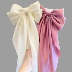 Jepit Rambut Pita Besar Elegan Panjang Pita Panjang Rambut Fashion Accesories Wanita Gaya Korea Vintage Dewasa Lucu Bahan Satin Lembut
