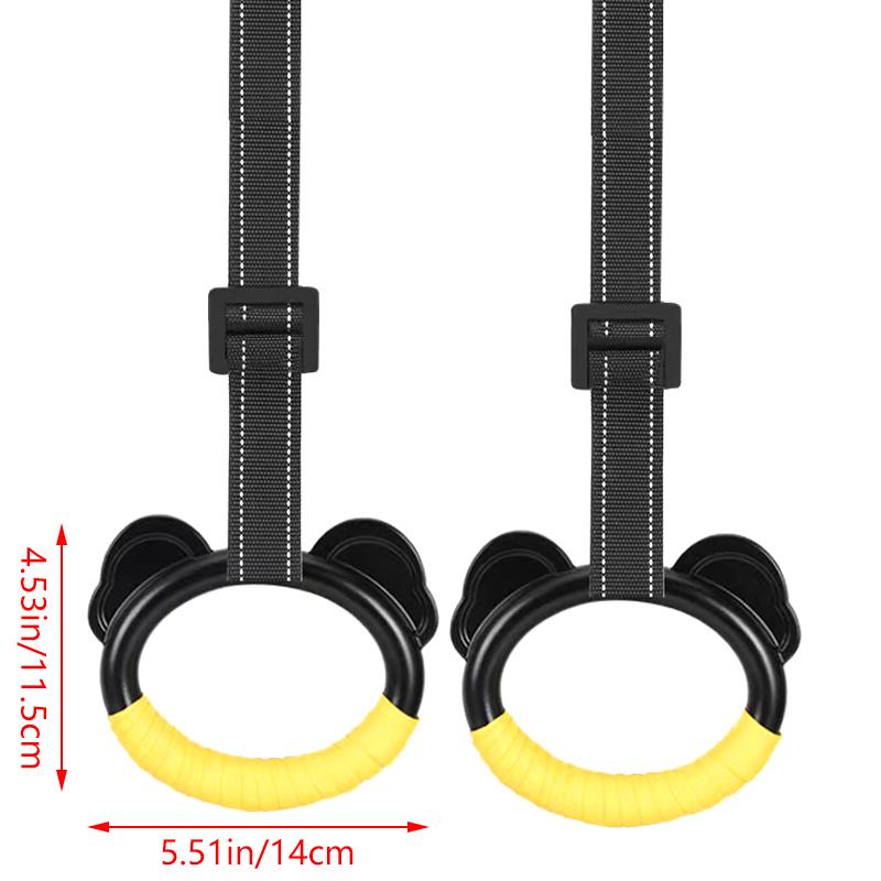 Product Introduction of Kids Horizontal Bar Exercise Pull Up Rings Kids Workout Gym Gymnastic Rings Adjustable Straps Buckles Nonslip Handle 31
