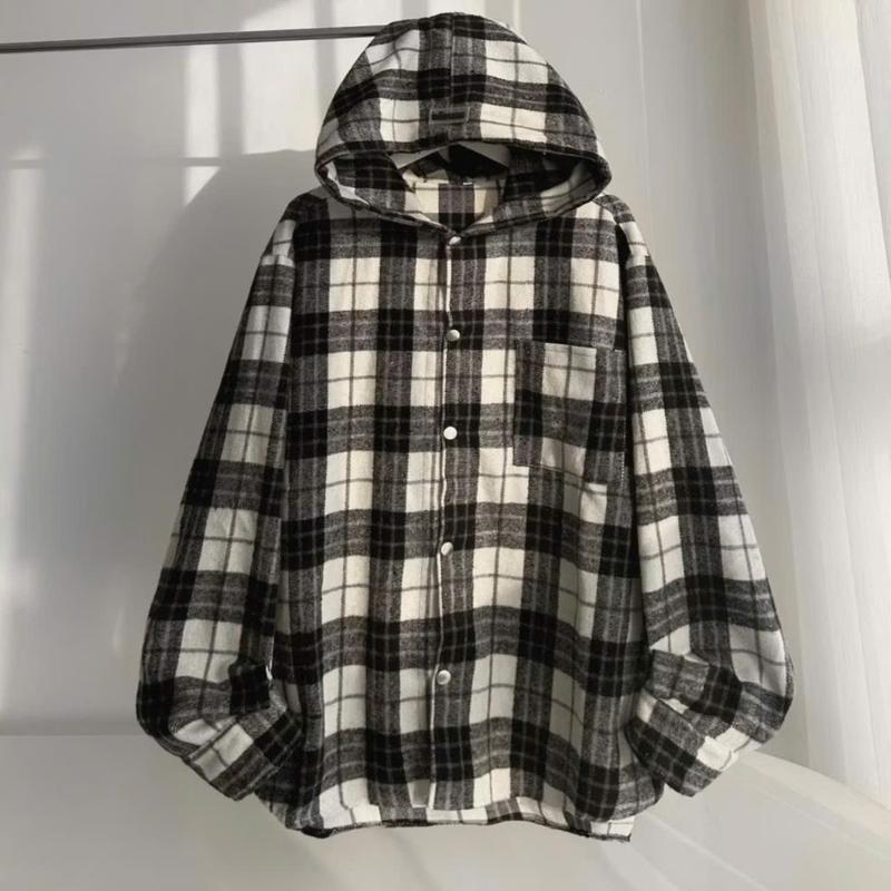 Áo Chống Nắng (Áo Sơ Mi) Unisex Nam Nữ Sọc Caro Có Mũ Form Rộng Chất Dày Dặn - Women 7