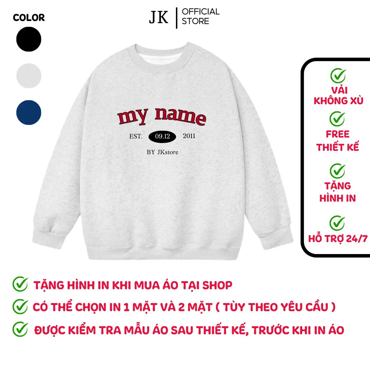 JK Store - Áo SWEATER nỉ bông cặp đôi in tên và ngày kỉ niệm, biệt danh của người yêu, ngày tháng năm sinh theo yêu cầu áo  đôi áo  sweater Nam Menswear áo  khoác áo  sweater Dài Tay Kem
