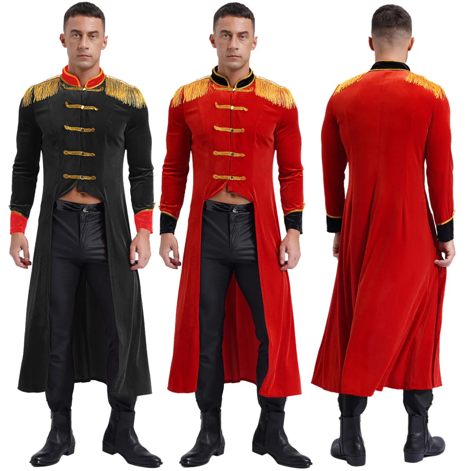 FEESHOW Mens Circus Ringmaster Costume Ring Master Showman Cosplay Tailcoat Halloween Uniform