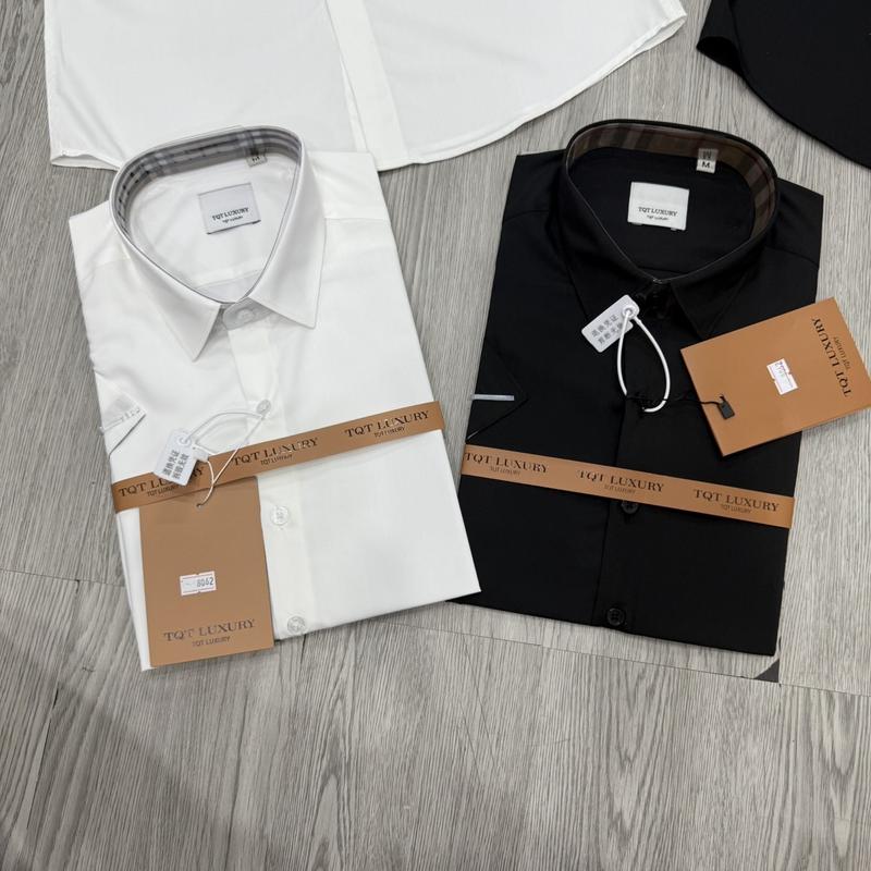 Product Introduction of Áo Sơ Mi Ngắn Tay Trắng Phối Cổ Tay Vải Cotton Lụa Mềm Mịn Nam Menswear Shirt Cổ Tròn Kem Có Cổ Kate 14