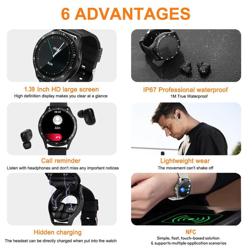 Product Introduction of Multifunctional Smart Watch, 1 Count Fashionable Watch with Earphone, Long Standby Sports Watch with Weather Forcast, Music Control for Women & Men 8