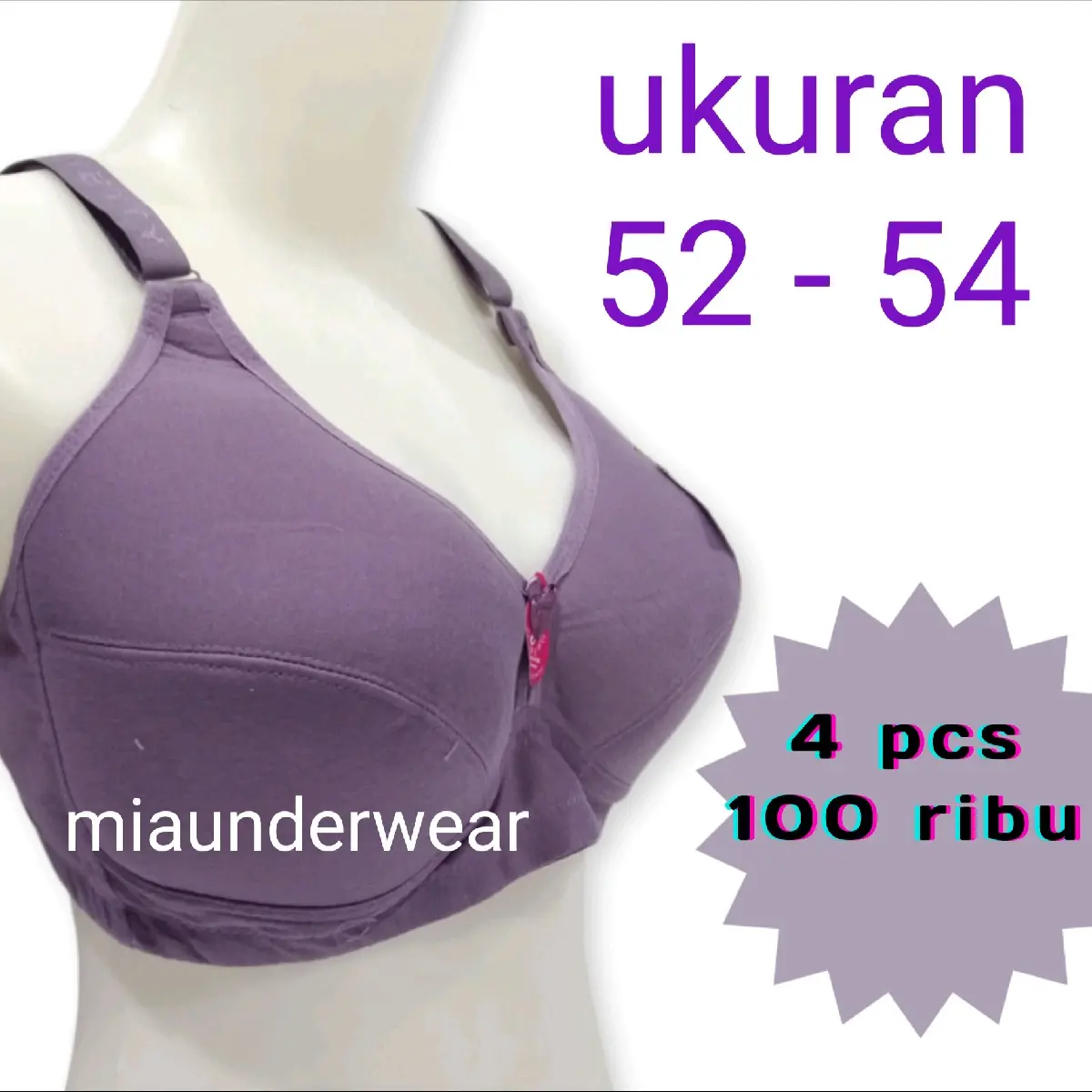 Paket hemat ( 4 pcs 100 ribu ) bra bh Jumbo ukuran 48 - 50 - 52 - 54 Katun Polos Full Coverage / bh  Wanita / bh tanpa Busa / bh tanpa kawat / bra busa tipis