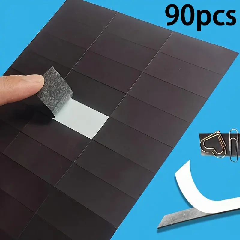 Self Adhesive Magnet Sticker, 90pcs/set Magnetic Soft Rubber Sticker, Multipurpose Magnet Sticker for DIY, Fridge, Bookmark, Car Decoration 0