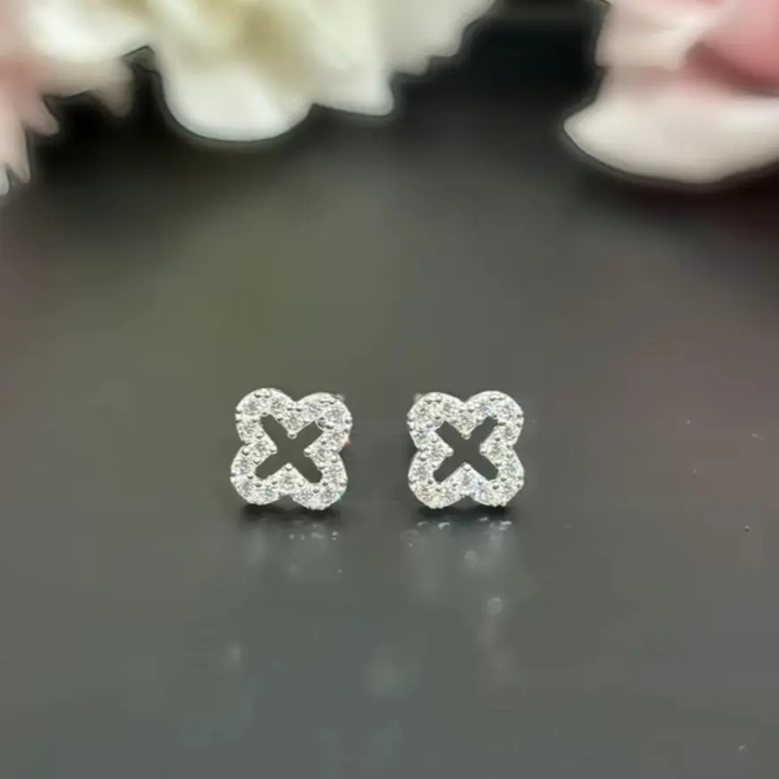 [008] Bông tai bạc cỏ 4 lá rỗng SolSilver