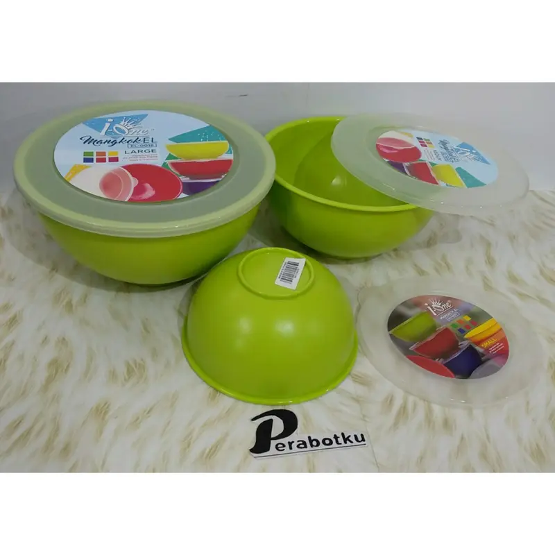 Mangkok El Set Isi 3 Pcs / Mangkuk + Tutup Plastik Set Warna / Bowl 3