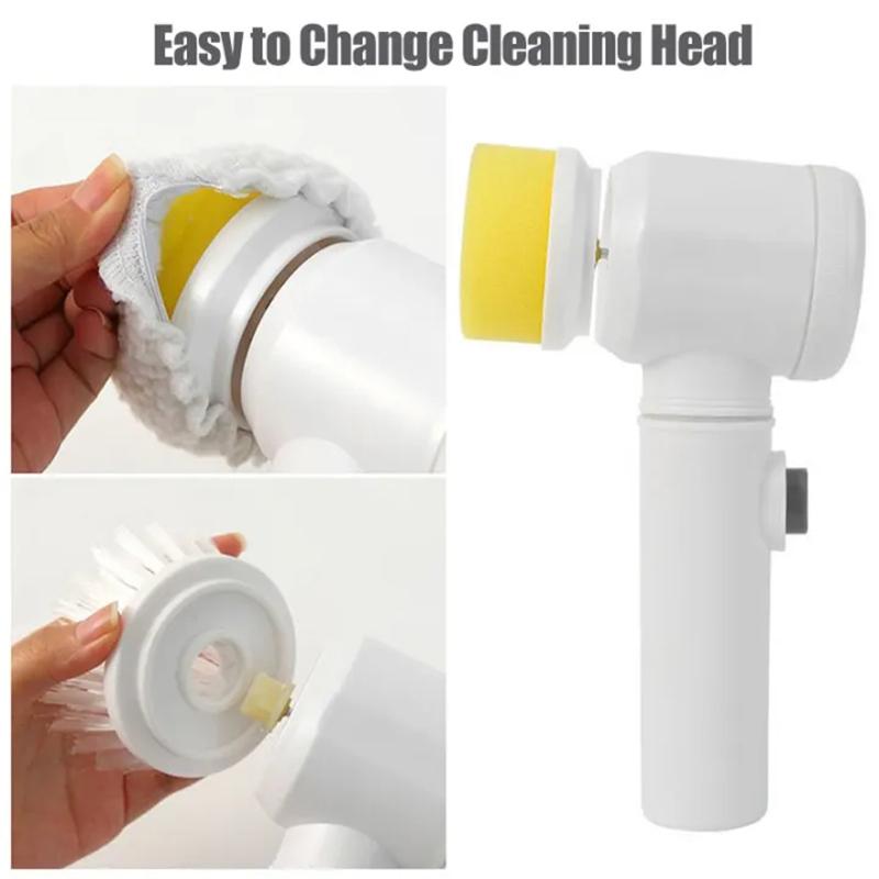 Electric Cleaning Brush 5 in 1 Cordless Rechargeable Electric Cleaning Spin Scrubber Brush Household Multifunctional Handheld Electric Scrubbe Cleaning Brush Sponge Tool Wool 4