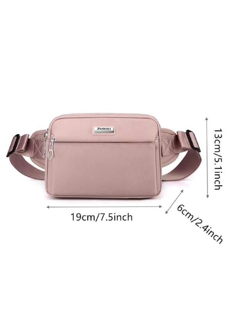 Product Introduction of Women's Fashionable Letters Patched Fanny Pack, Casual Solid Color Zipper Chest Bag for Daily Used, Multi-layer Zipper Fanny Pack 1