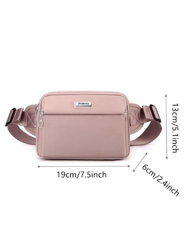 Women's Fashionable Letters Patched Fanny Pack, Casual Solid Color Zipper Chest Bag for Daily Used, Multi-layer Zipper Fanny Pack 1