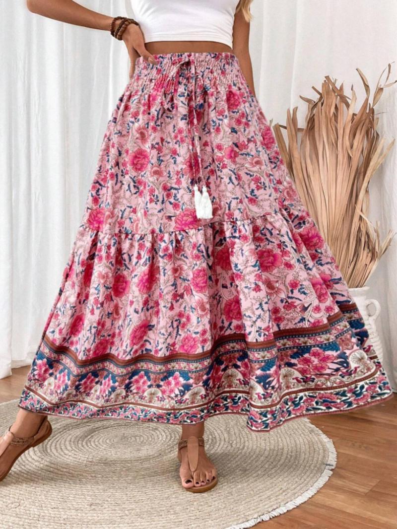 Product Introduction of 【Plus Size】 Floral Print A Line Skirt, Fashion Casual Long Skirt for Daily Holiday Vacation Wear, Women Plus Clothing for All Seasons 1