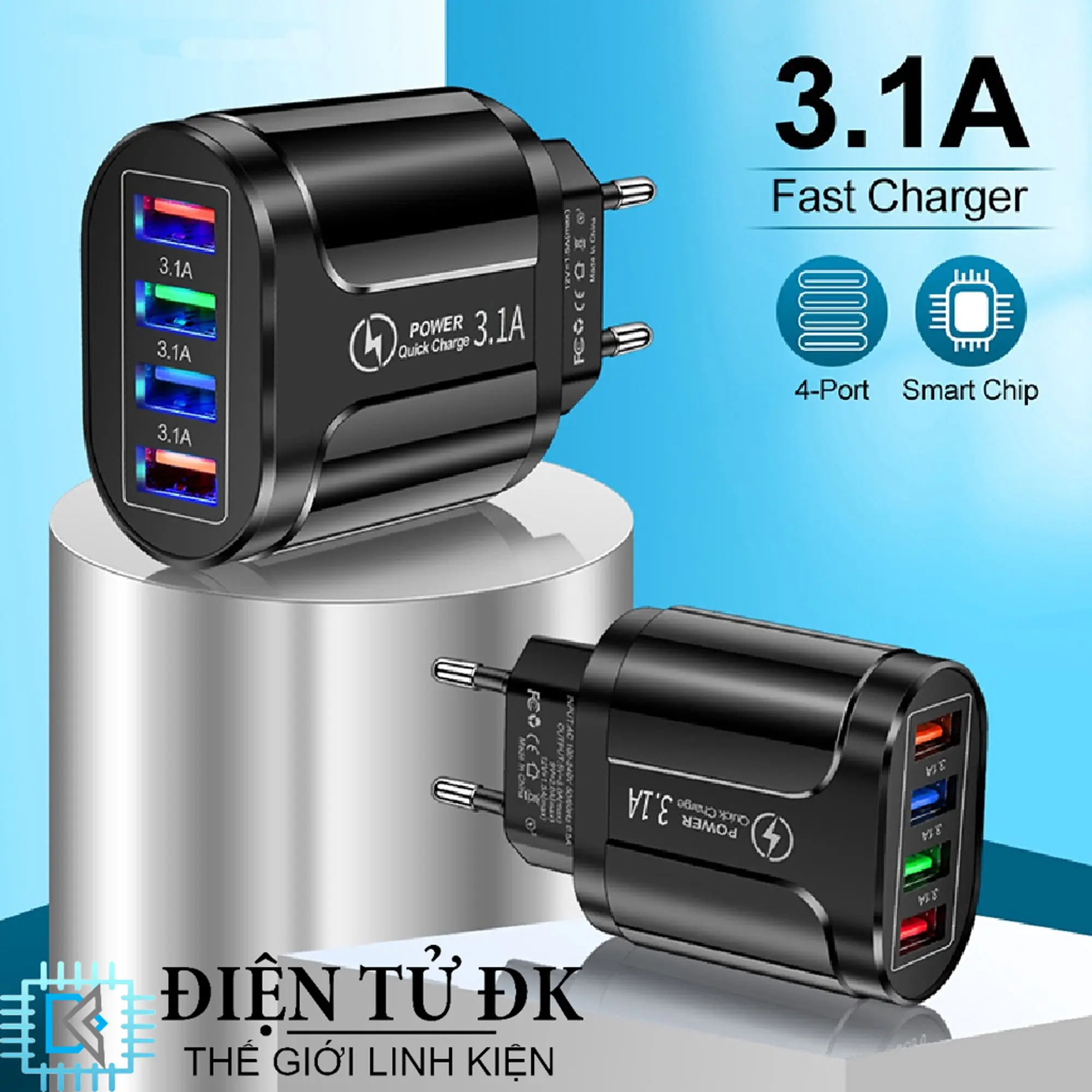 Cốc Sạc Nhanh 4 Cổng USB Tiện Dụng