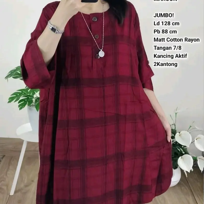 Flora Tunik Jumbo Oversize Motif Kotak Busui Premium 1