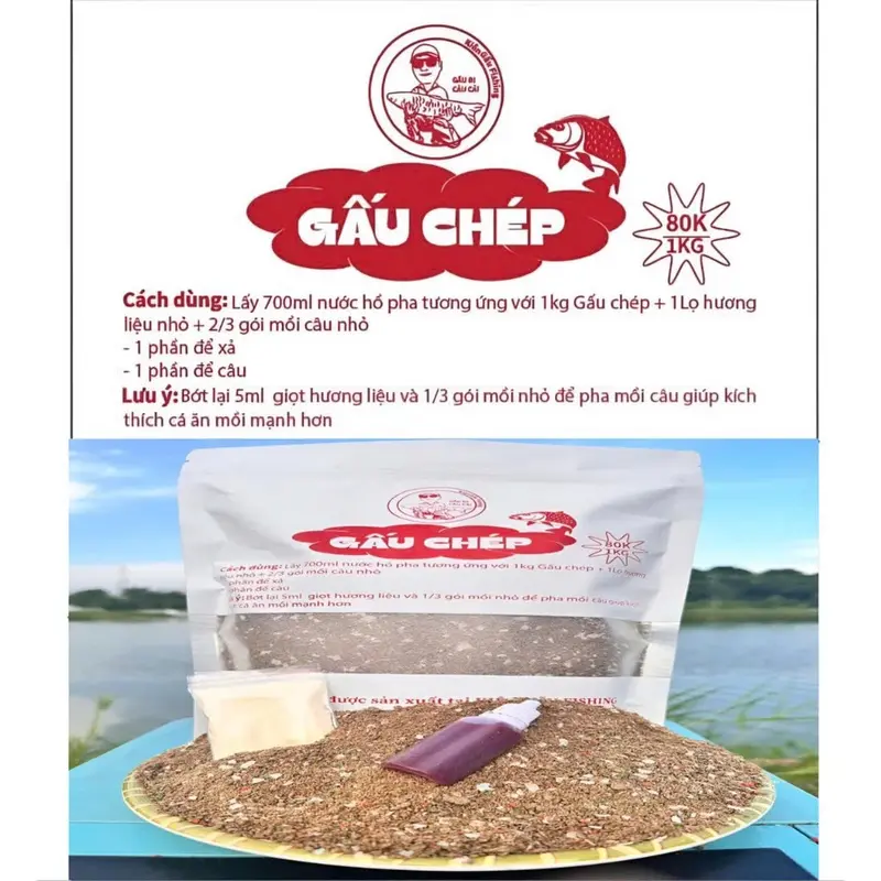 Mồi Cám Chép cao cấp Idol Kiên Gấu , 1000gram , kèm hương liệu , lưu ổ lâu và hiệu quả, pha chế đơn giản , bông tơi 1