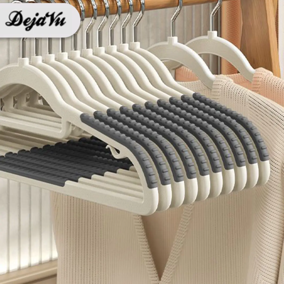 Dejavu  10PCS Gantungan Hanger Baju Plastik Elastis Hanger Pakaian Gantung Lemari Anti Slip HSB702