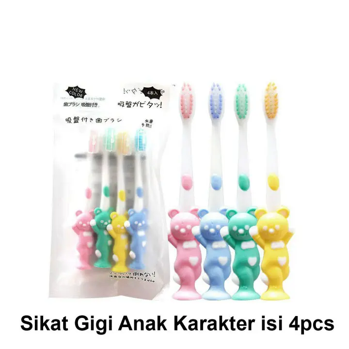 SIKAT GIGI BULU HALUS ANAK BALITA 1 SET 4PCS/ SIKAT GIGI KARAKTER BERDIRI ANAK 4IN1 3