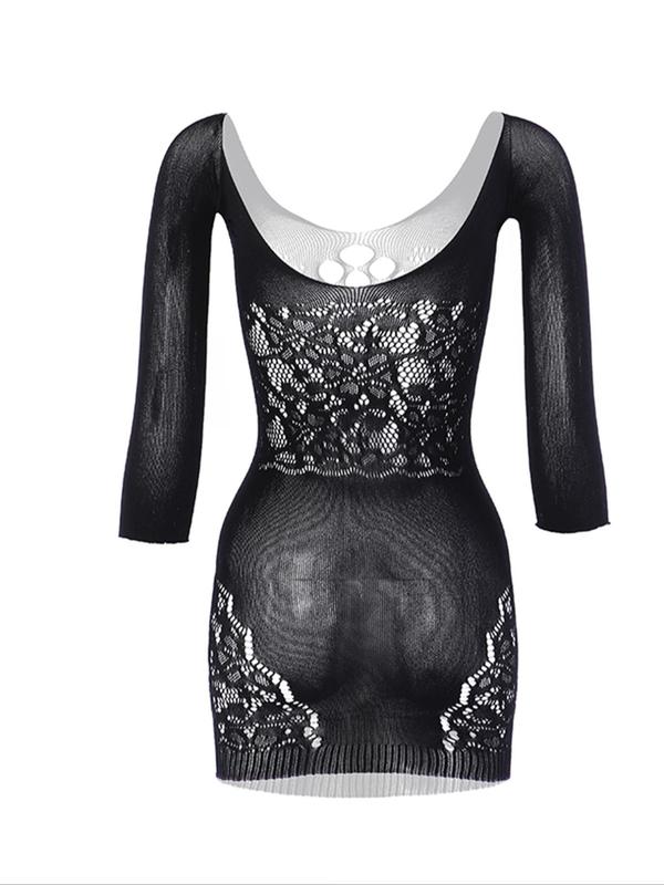 Women's Sexy Contrast Lace Cut Out Bodycon Cover Up Dress, Long Sleeve Fishnet Cover Up for Summer, Fashion Women's Swimwear for Beach Holiday Vacation, Clothing, Gym Wear 8