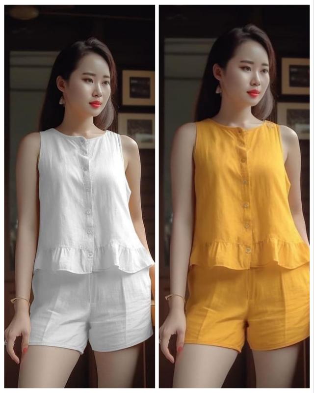 Đồ Bộ Đũi Nữ Bộ Đũi Sát Nách Quần Đùi nhẹ,Thoáng Mát Trơn
