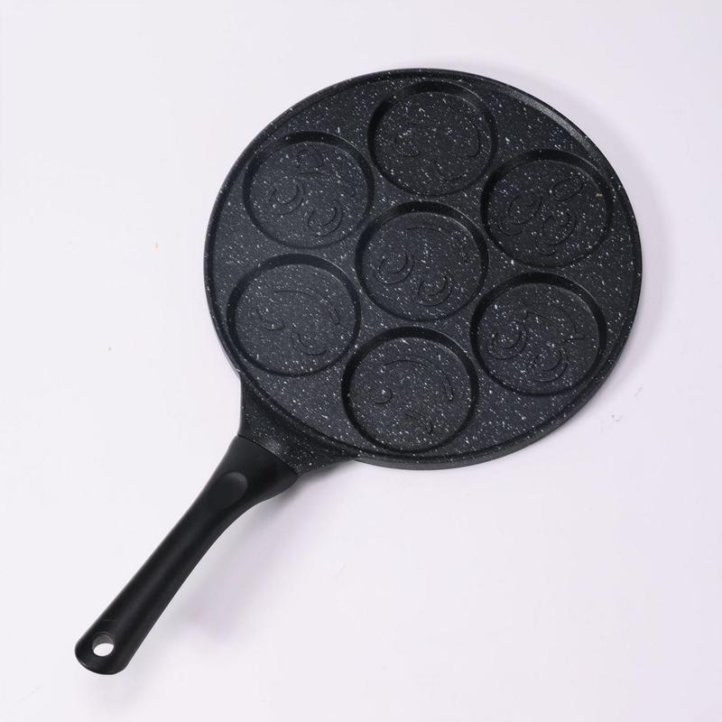 7 Hole Pancake Pan, Non Stick Pancake Pan with Handle, Creative Breakfast Cookware for Home Kitchen, Crepe Maker Pan 3