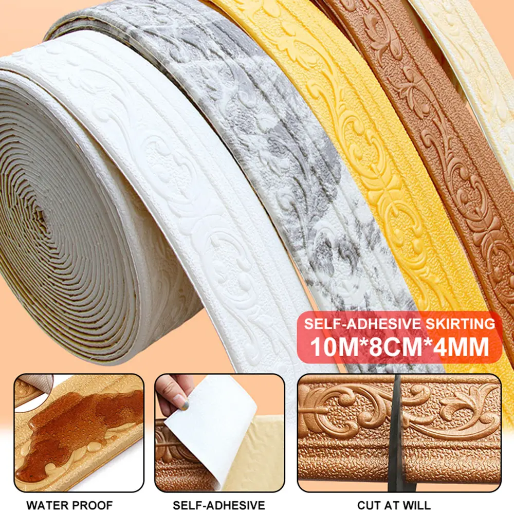 Giấy Dán Tường Tự Dính, 10M, Họa Tiết 3D, Đường Viền Trang Trí Tường, Chân Tường