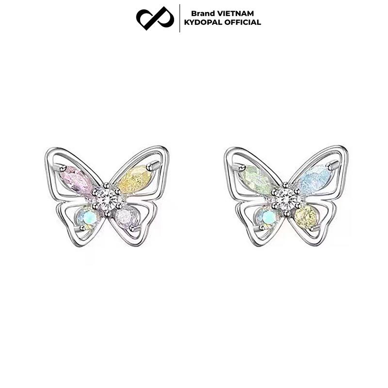 Khuyên tai bạc nữ KYDOPAL hồ điệp đính đá ngũ sắc xinh xắn trang sức bạc 925 cao cấp - PAL9B9K4B