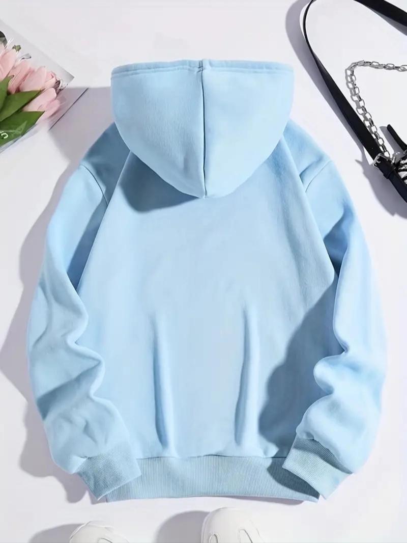Product Introduction of Women's Letter Print Drop Shoulder Hoodie, Fashion Casual Drawstring Pocket Hooded Sweatshirt for Daily Holiday Outdoor Wear, Women Clothing for Fall & Winter 9