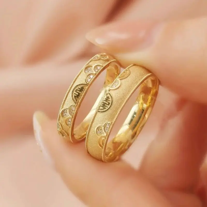 Nhẫn Đôi, Xiaohongshu Cùng Phong Cách Kế Hoạch Chữ Xi, Nhẫn Cặp Đôi Hạnh Phúc Đôi, Phong Cách Cổ Trang, Vàng Vàng, Dành Cho Nam Và Nữ, Nhẫn Ý Nghĩa Đám Cưới Vui Vẻ, Được 1857 Người Vinh Danh 2
