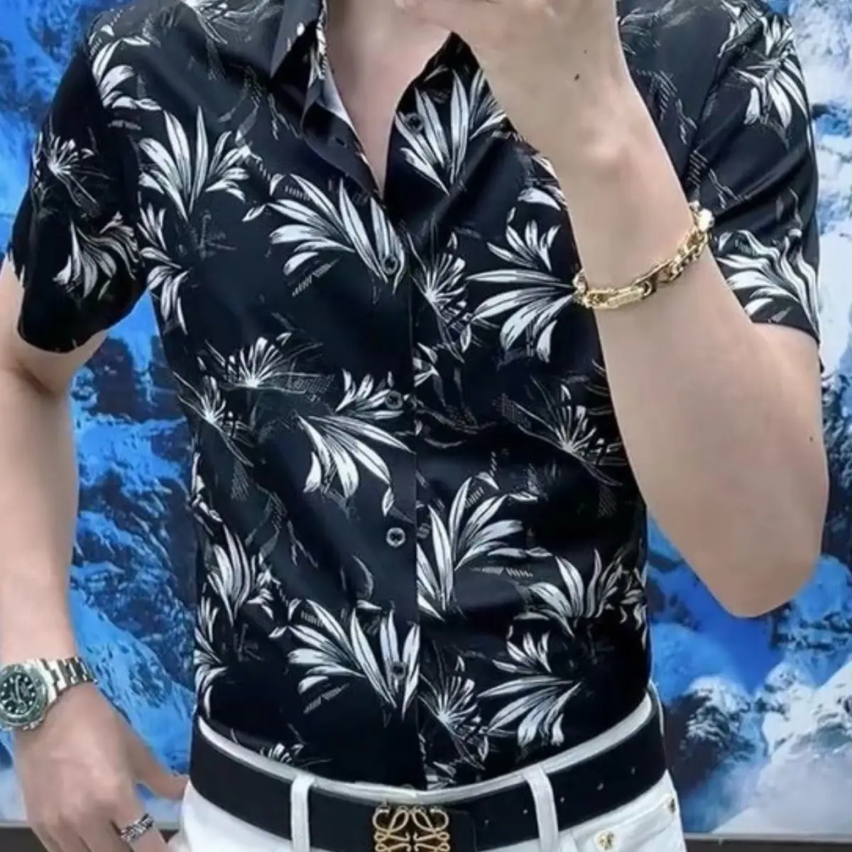 Áo sơ Mi Tay Ngắn Vãi Lụa iN 3D  phom body chất vãi mềm mịn chốn nhăn Nam Menswear