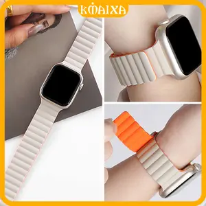Magnetic Silicone Band for Tali Jam Tangan Smartwatch Apple Watch SE Ultra 3 2 Series 11 10 9 8 7 6 5 4 3 49mm IWatch 46mm 44mm 40mm 45mm 41mm 42mm Sport Rubber Strap Bracelet Accessories for I8 S10 S8 S9 Pro Max T900 T800 Ultra 8 MAX 9 PRO S20 T500