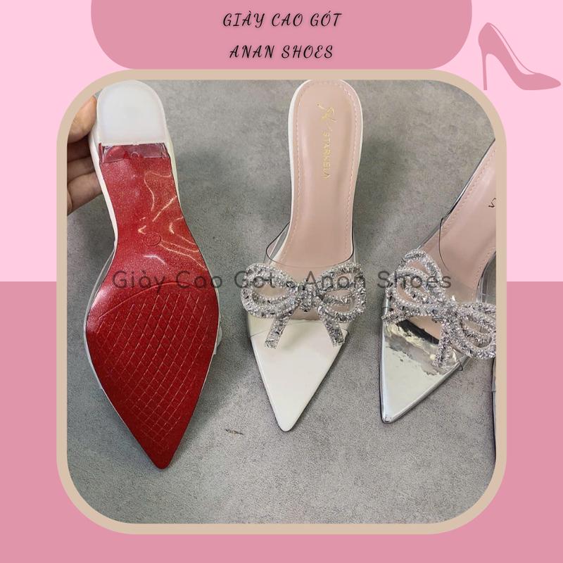 Dép Cao Gót 7p Và 9p Guốc Nơ Mũi Nhọn Quai Mika Êm Mềm Dẻo Dính Nơ Đá 2 Tầng Lấp Lánh Sang Trọng, Đi Tiệc - Anan Shoes 4