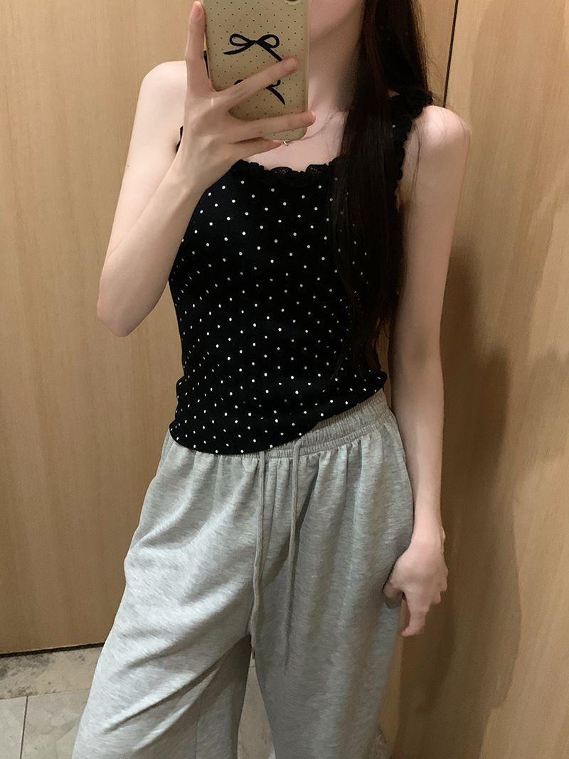 Product Introduction of Red Polka Dot Lace Camisole Women's Summer Slim-Fit Short Sleeveless Top 6