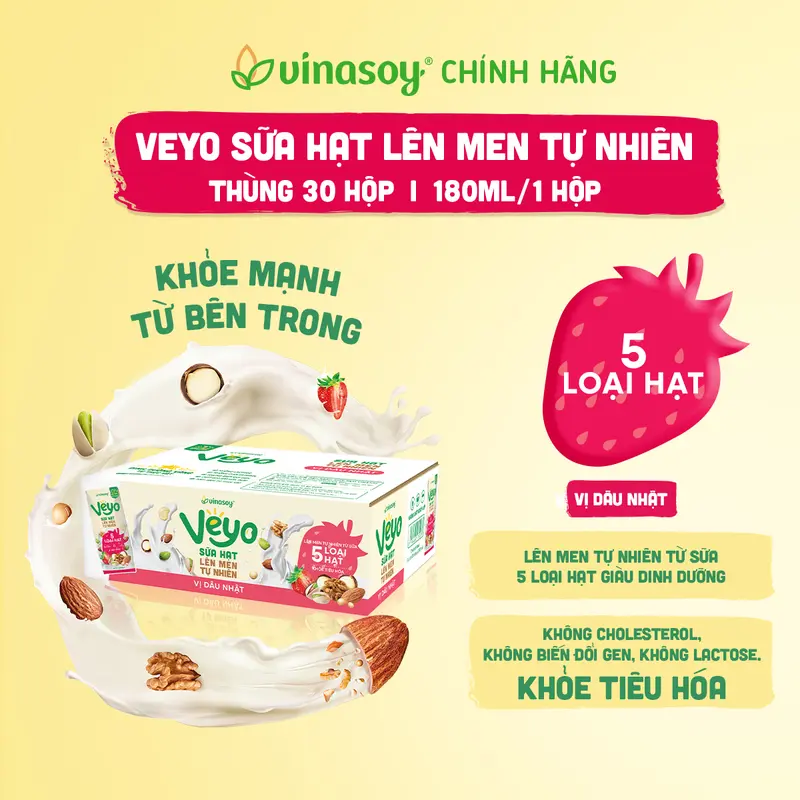 Thùng Veyo Sữa hạt lên men tự nhiên Vị Dâu Nhật (30hộp x 180ml) 5