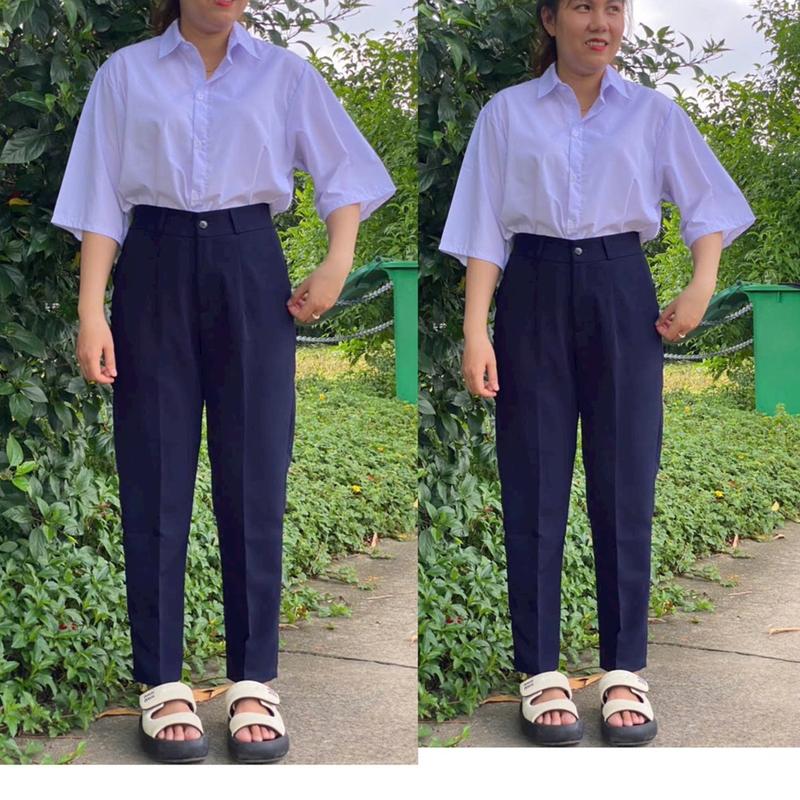 Quần Tây XANH ĐEN Nút Cài Thẳng Lưng Cao ( có size đại ) Nữ Baggy Women