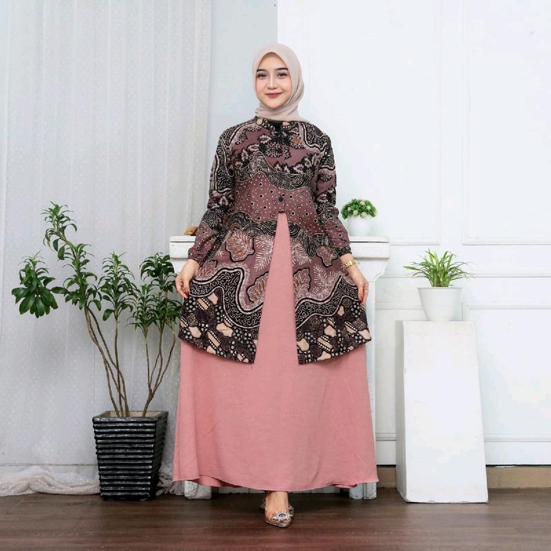 Gamis Batik Premium Warna Hijau Dan Salam 1