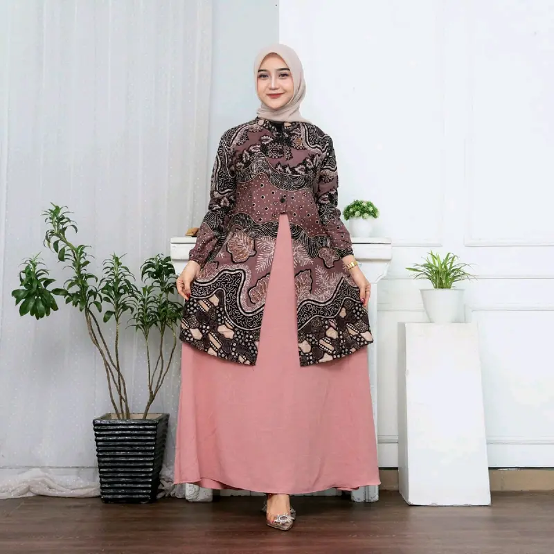Gamis Batik Premium Warna Hijau Dan Salam 1
