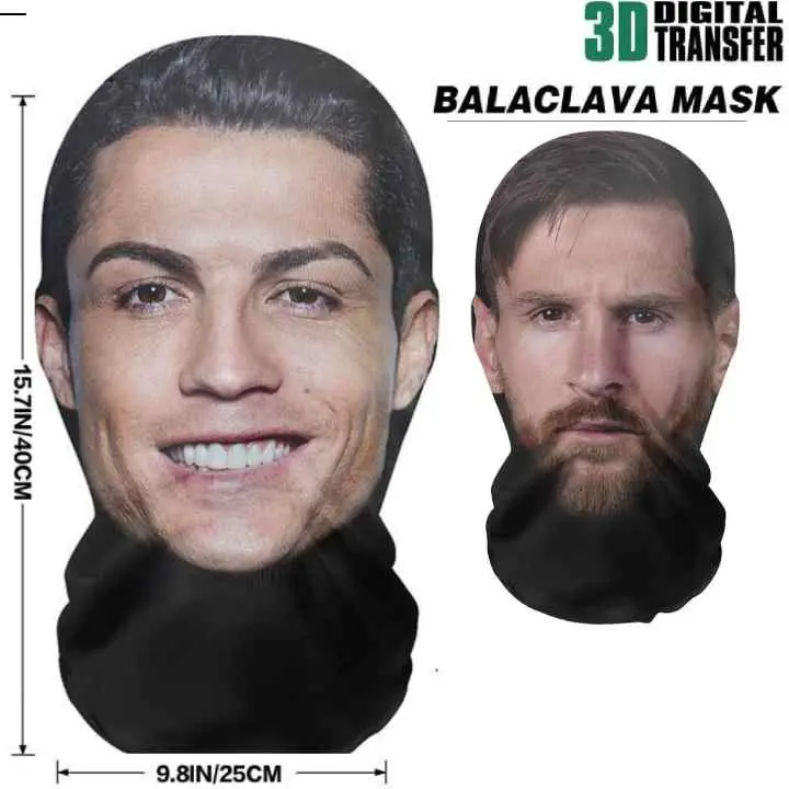 NEW 3D Printed Seamless Messi Face Mask Celebrity Funny Dust Head Cover Sunscreen Riding Scarf Cosplay Headwear Hip Hop Hood