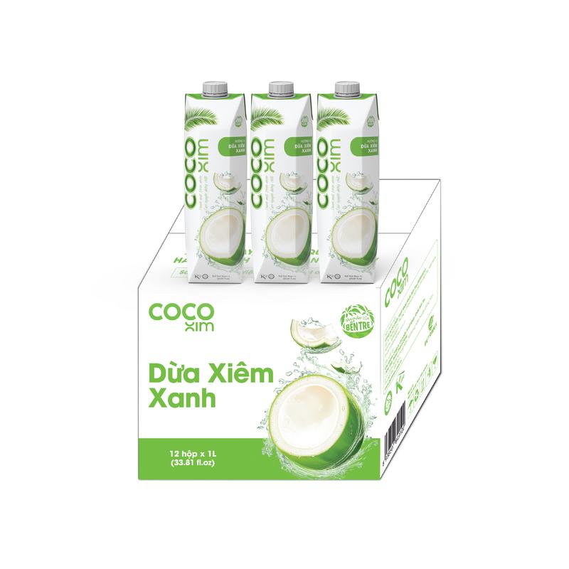  Thùng Nước dừa Xiêm xanh  thung 12 hộp   dừa tươi nguyên chất  - Thương hiệu COCOXIM - dung tích 1000ml hộp 