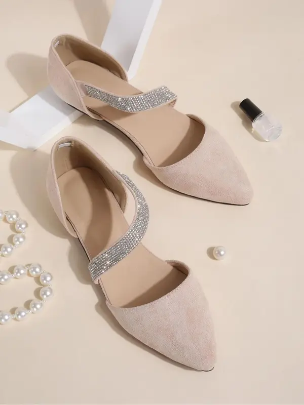 Women's Fashionable Rhinestone Decorated Pointed Toe Flat Shoes, Elegant Casual Slip on Shoes for Party, Daily Clothing Decor for Women & Girls, Footwear 4